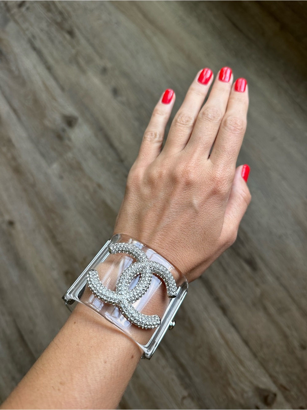 CHANEL Clear Cuff Bracelet with Crystal CC Logo